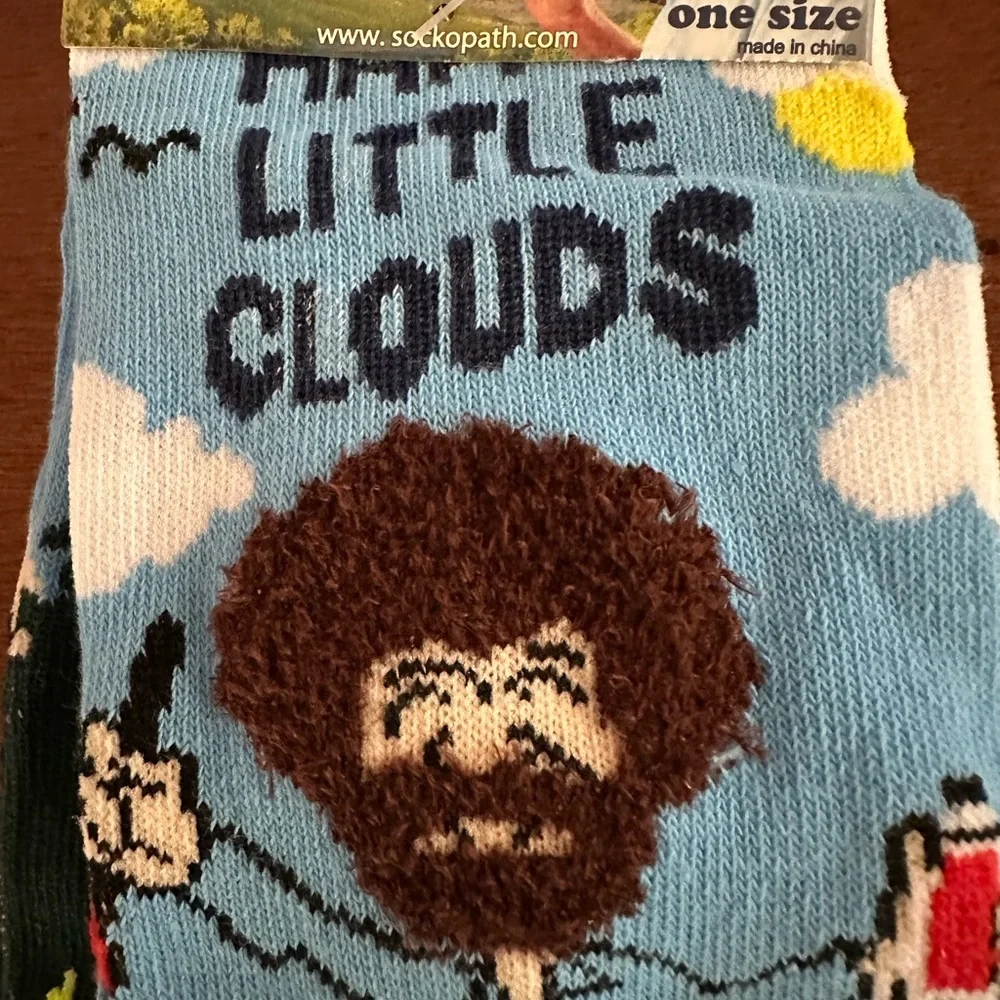 2 pairs Women or Men Bob Ross Happy Little Clouds Low Cut Socks